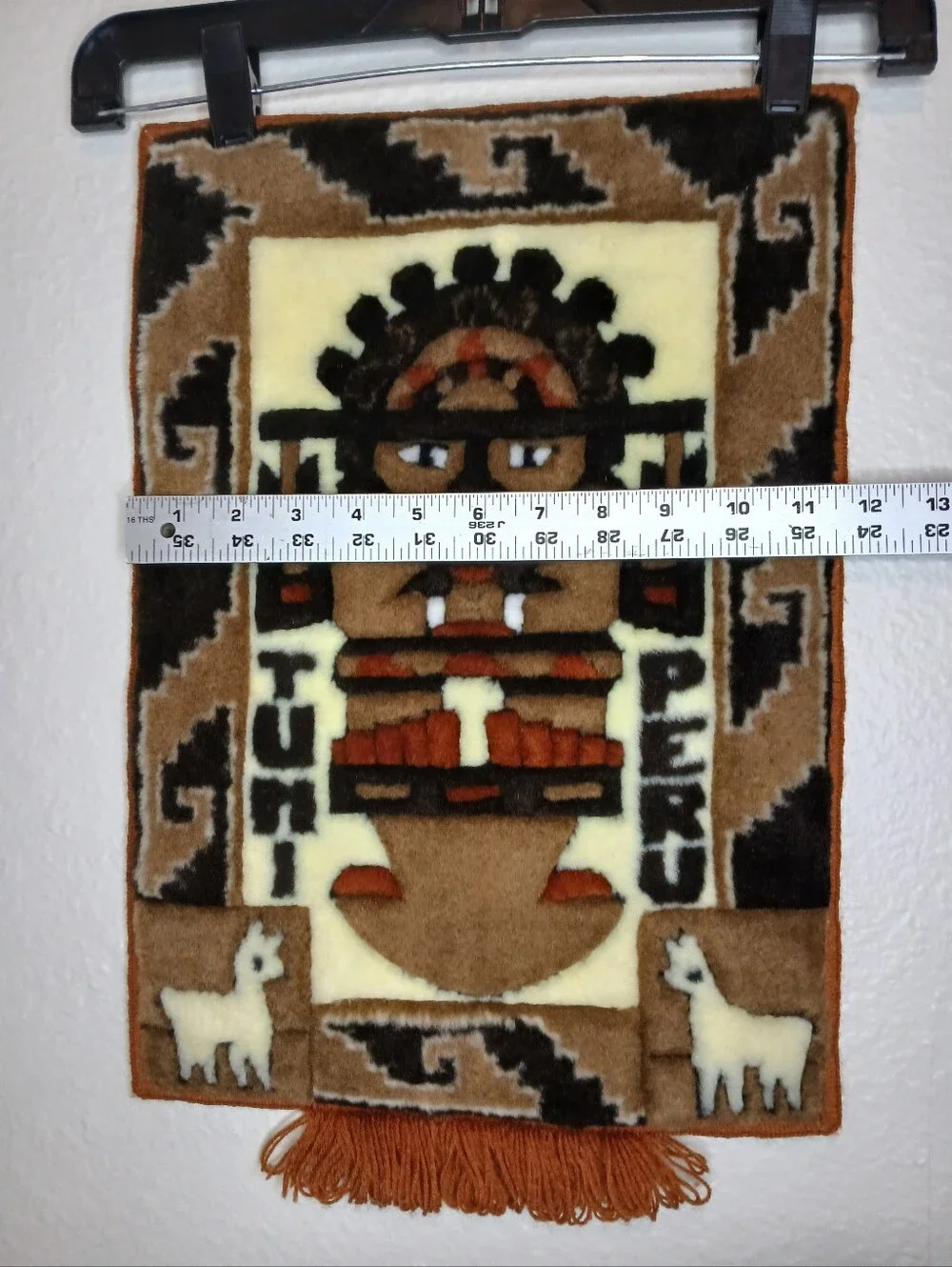 Vintage Peruvian Textile Wall Hanging with Tribal Figure - Brown & Cream